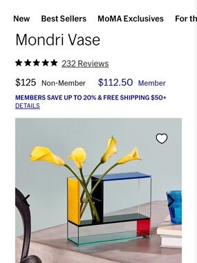 Moma Mondri Vase — Clear Glass with Yellow, Blue, Red and Black Accents